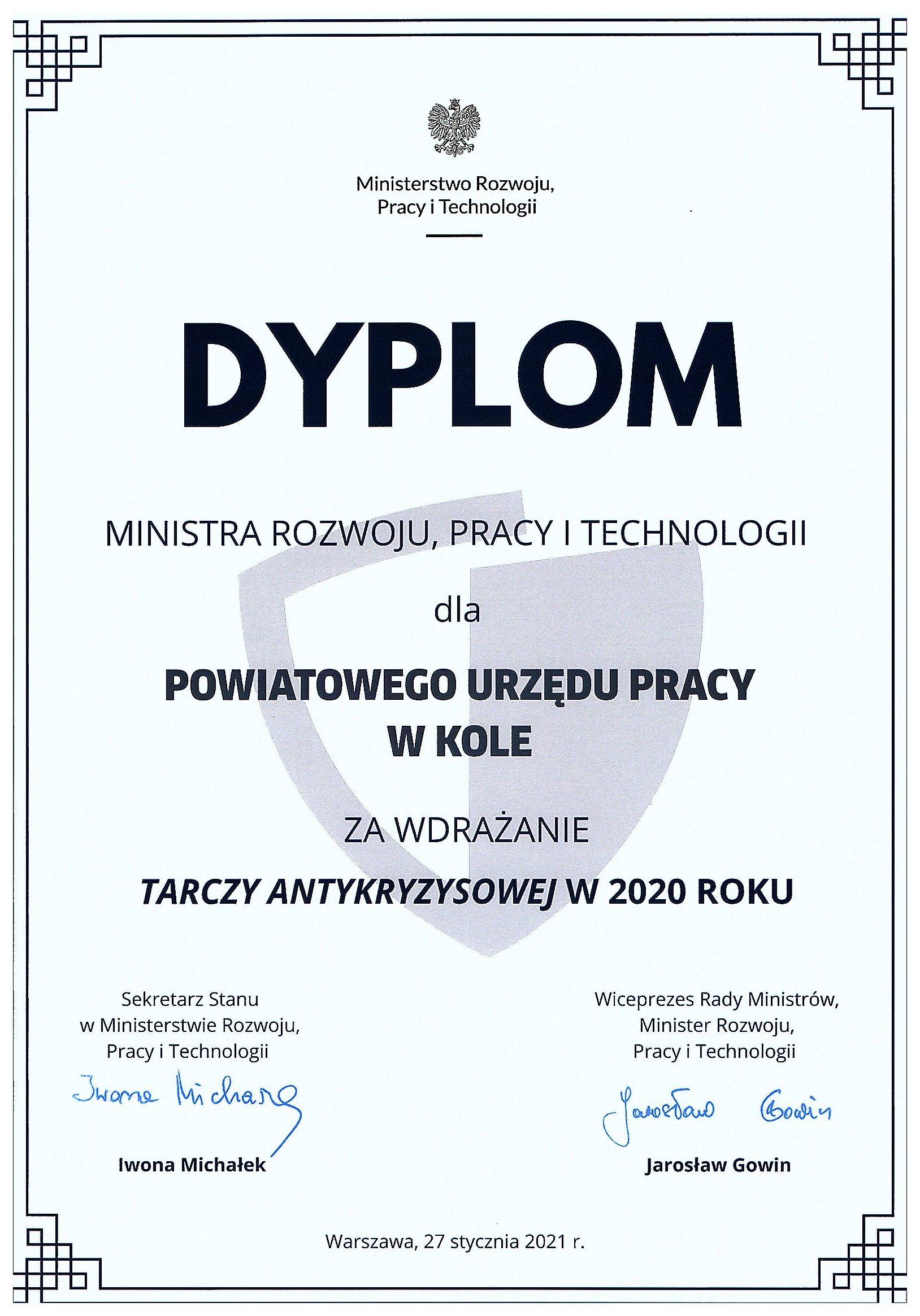Dyplom Ministra
